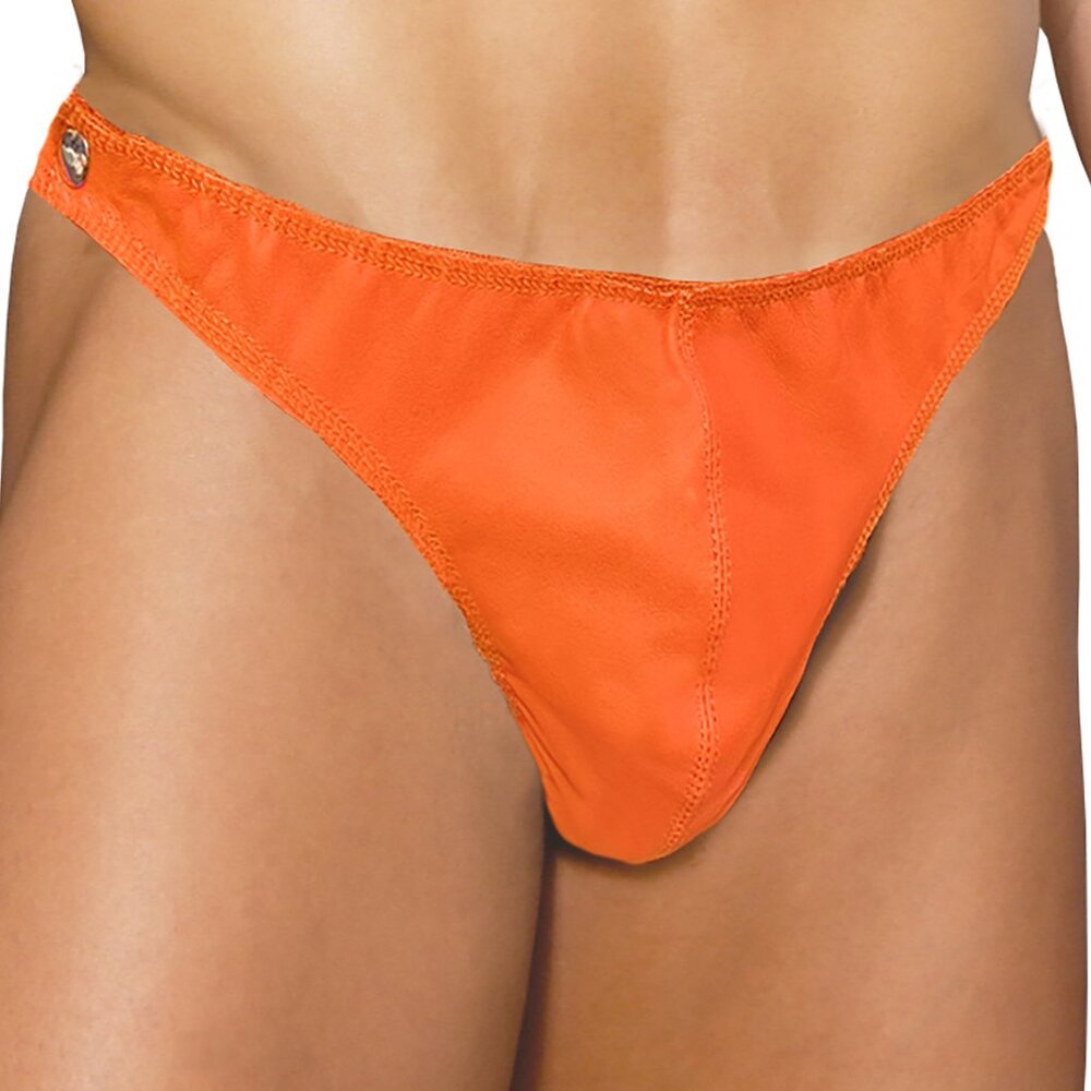 Leather Thong with Side Snaps - Orange